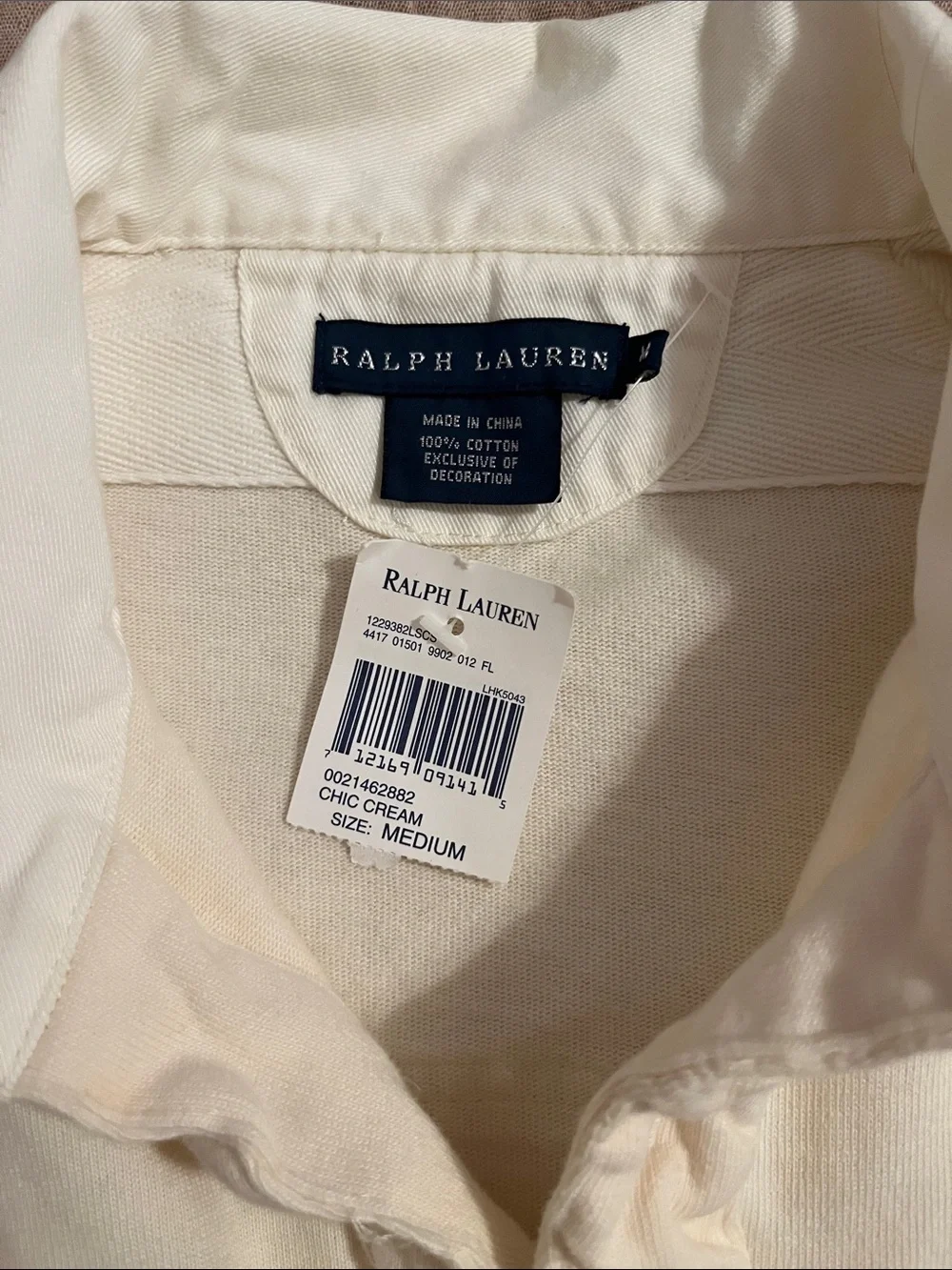 Ralph Lauren Cream Long Sleeve Rugby Polo with Embroidered Crest